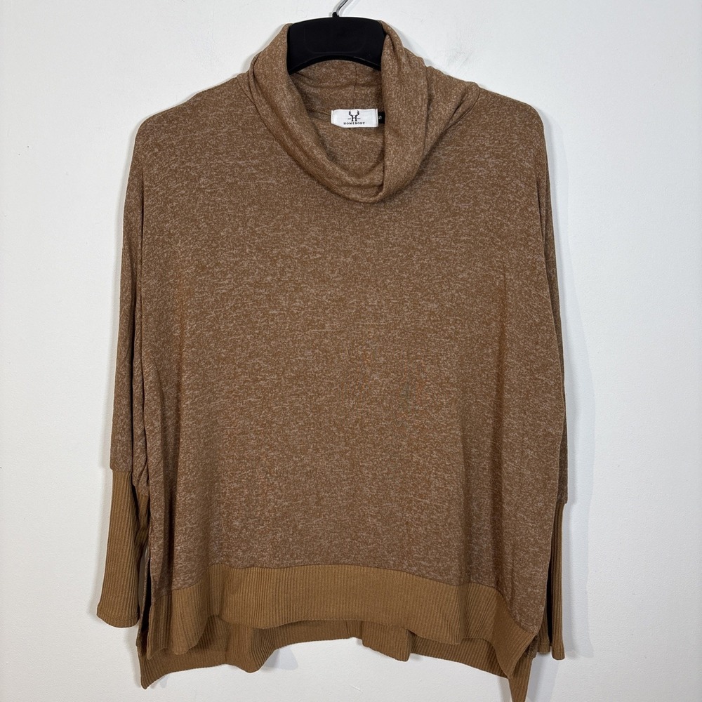 Homebody Sweater Small Oversized  Cowl Neck Minimalist Neutral Loose Taupe Fall - Picture 9 of 9